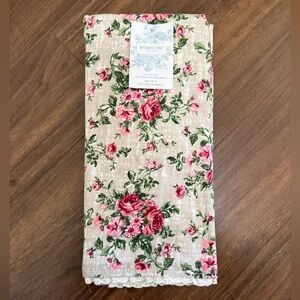 Shabby Chic Rose Garden Eyelette Lace Trimmed Farmhouse Kitchen Towels CottonNWT